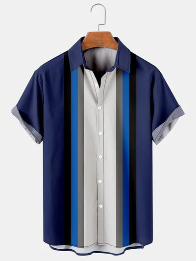 Hawaii rannapuhkuse vabaaja särgid Suvine mood lühikeste varrukatega triibuline 3D-print Lahtised tänavarõivad Naljakad lillelised meesterõivad