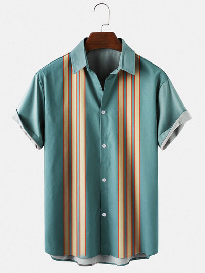 Hawaii rannapuhkuse vabaaja särgid Suvine mood lühikeste varrukatega triibuline 3D-print Lahtised tänavarõivad Naljakad lillelised meesterõivad