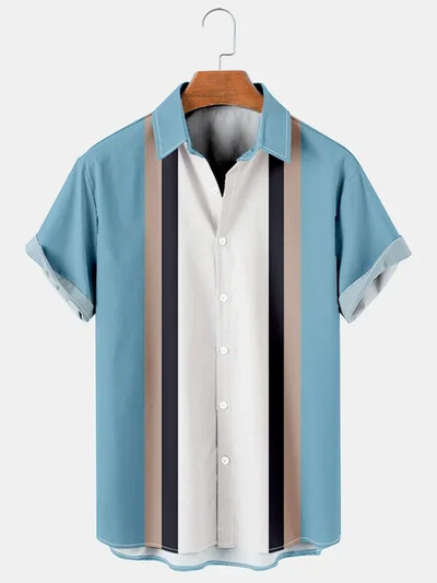 Hawaii rannapuhkuse vabaaja särgid Suvine mood lühikeste varrukatega triibuline 3D-print Lahtised tänavarõivad Naljakad lillelised meesterõivad