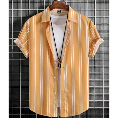 Havajske košulje za muškarce s 3d prugastim printom Visokokvalitetna muška odjeća Široke prevelike košulje i cvijeće Ljeto, ležerne kratke rukave