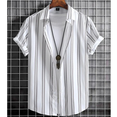 Havajske košulje za muškarce s 3d prugastim printom Visokokvalitetna muška odjeća Široke prevelike košulje i cvijeće Ljeto, ležerne kratke rukave