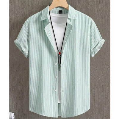 Havajske košulje za muškarce s 3d prugastim printom Visokokvalitetna muška odjeća Široke prevelike košulje i cvijeće Ljeto, ležerne kratke rukave