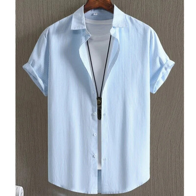 Havajske košulje za muškarce s 3d prugastim printom Visokokvalitetna muška odjeća Široke prevelike košulje i cvijeće Ljeto, ležerne kratke rukave