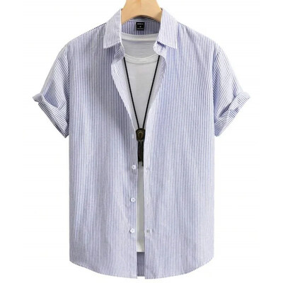 Havajske košulje za muškarce s 3d prugastim printom Visokokvalitetna muška odjeća Široke prevelike košulje i cvijeće Ljeto, ležerne kratke rukave