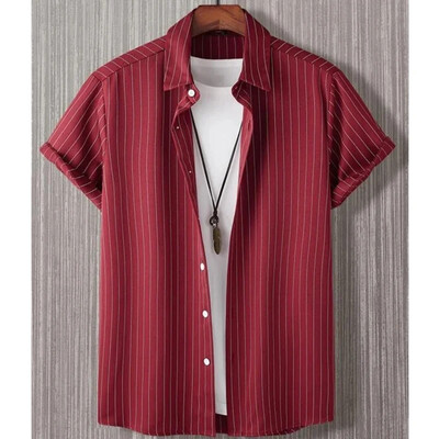 Havajske košulje za muškarce s 3d prugastim printom Visokokvalitetna muška odjeća Široke prevelike košulje i cvijeće Ljeto, ležerne kratke rukave