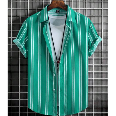 Havajske košulje za muškarce s 3d prugastim printom Visokokvalitetna muška odjeća Široke prevelike košulje i cvijeće Ljeto, ležerne kratke rukave