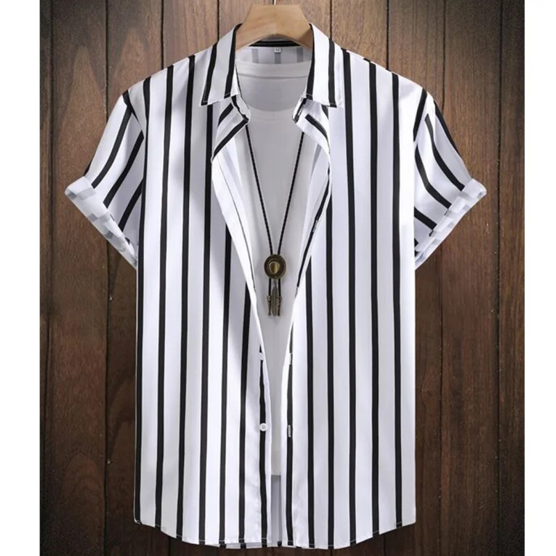Havajske košulje za muškarce s 3d prugastim printom Visokokvalitetna muška odjeća Široke prevelike košulje i cvijeće Ljeto, ležerne kratke rukave