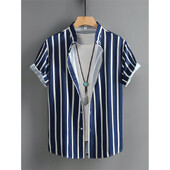 Šarene grafičke majice za plažu za muškarce Prugaste havajske košulje s 3D tiskom Ljetna modna bluza kratkih rukava s širokim gumbima