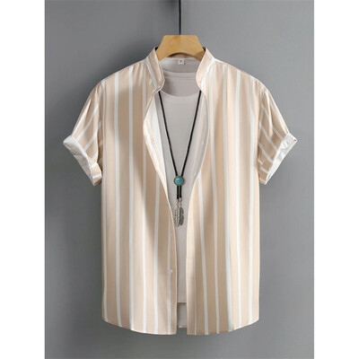 Šarene grafičke majice za plažu za muškarce Prugaste havajske košulje s 3D tiskom Ljetna modna bluza kratkih rukava s širokim gumbima