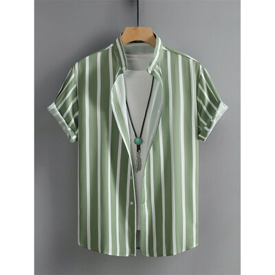 Šarene grafičke majice za plažu za muškarce Prugaste havajske košulje s 3D tiskom Ljetna modna bluza kratkih rukava s širokim gumbima