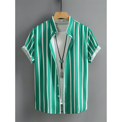 Šarene grafičke majice za plažu za muškarce Prugaste havajske košulje s 3D tiskom Ljetna modna bluza kratkih rukava s širokim gumbima