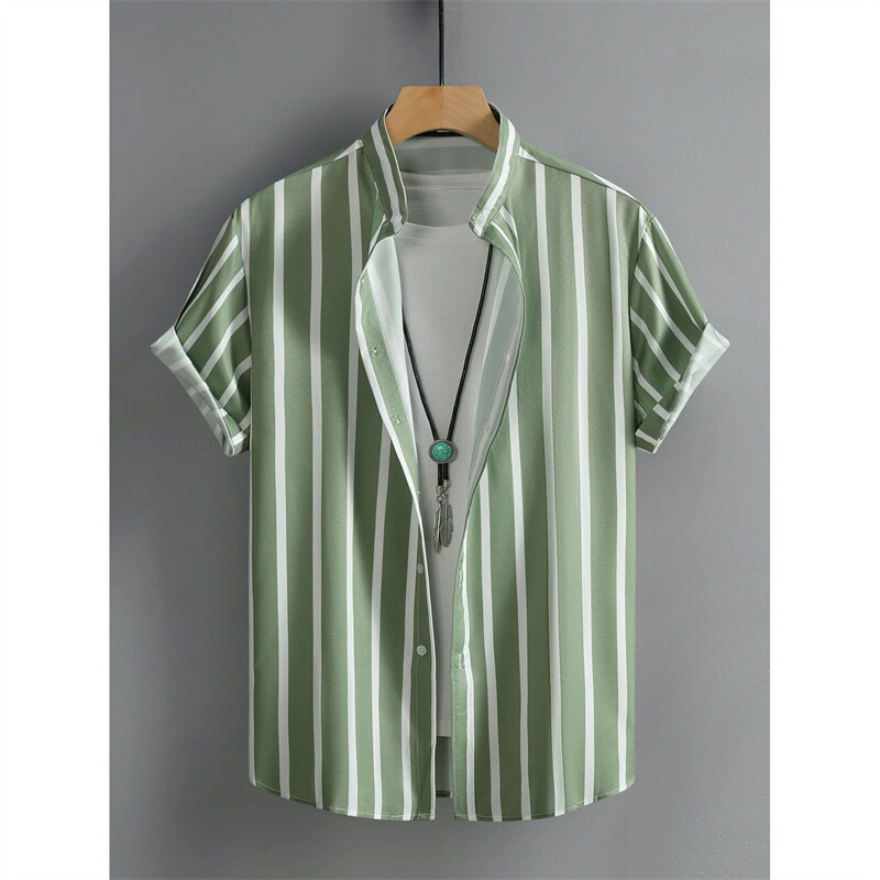 Šarene grafičke majice za plažu za muškarce Prugaste havajske košulje s 3D tiskom Ljetna modna bluza kratkih rukava s širokim gumbima