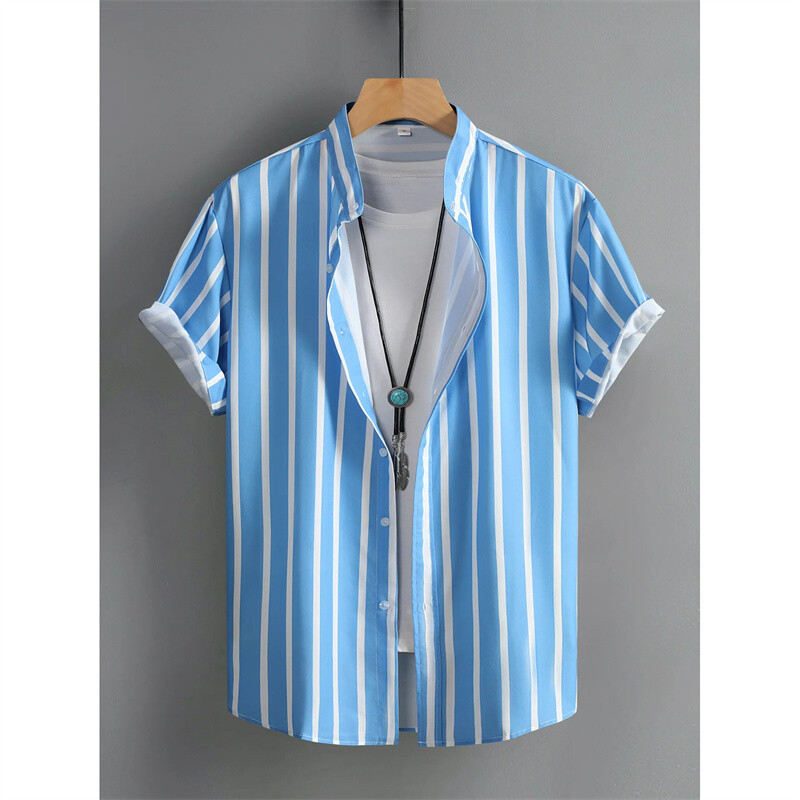 Šarene grafičke majice za plažu za muškarce Prugaste havajske košulje s 3D tiskom Ljetna modna bluza kratkih rukava s širokim gumbima