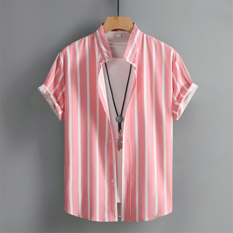 Šarene grafičke majice za plažu za muškarce Prugaste havajske košulje s 3D tiskom Ljetna modna bluza kratkih rukava s širokim gumbima