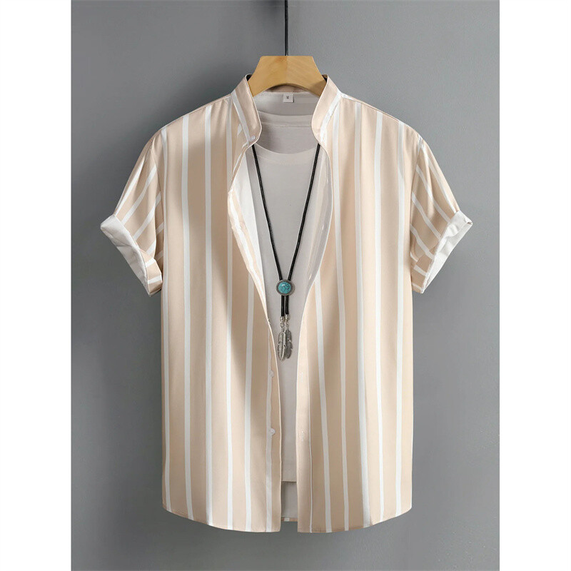 Šarene grafičke majice za plažu za muškarce Prugaste havajske košulje s 3D tiskom Ljetna modna bluza kratkih rukava s širokim gumbima