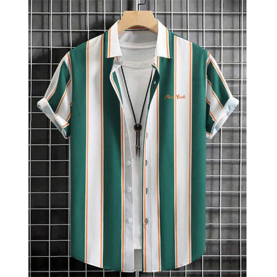 Triibuline mustriga meeste särk Suvine vaba vabaaja lühikeste varrukatega särgid Lihtne mood Kvaliteetsed meeste rõivad Topid Hawaii särgid