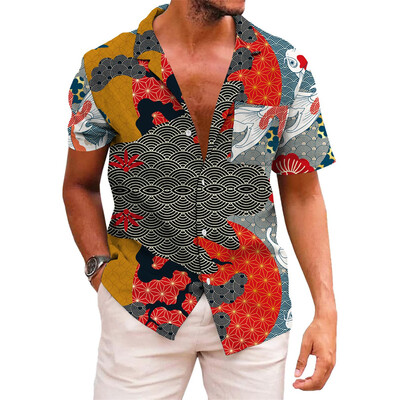 Muška košulja s uzorkom na preklop, ljetna prugasta havajska košulja kratkih rukava za dnevni odmor, prozračna, ležerna i udobna