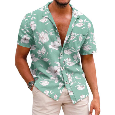 Muška košulja s uzorkom na preklop, ljetna prugasta havajska košulja kratkih rukava za dnevni odmor, prozračna, ležerna i udobna