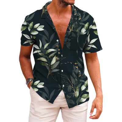Muška košulja s uzorkom na preklop, ljetna prugasta havajska košulja kratkih rukava za dnevni odmor, prozračna, ležerna i udobna