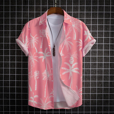 Cămăși hawaiene pentru bărbați Moda de vară Mâneci scurte supradimensionate Haine pentru tineret de vacanță Topuri cu guler răsturnat Bluză