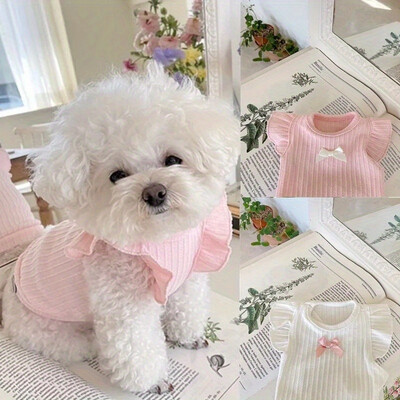 Vestă adorabilă pentru câini cu haine delicate de pluș cu fundătură de vară Îmbrăcăminte pentru animale de companie cu două picioare Haine pentru pisici Maieu respirabil pentru câini