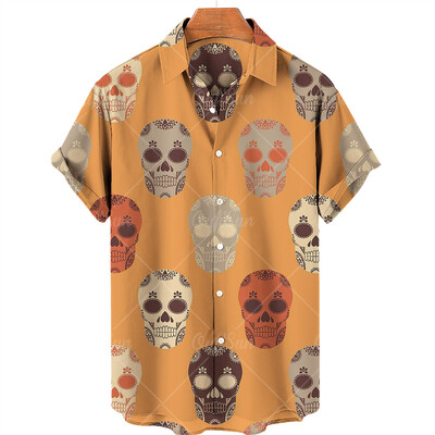 Muška havajska košulja kratkih rukava, košulja s jednim gumbom, 3D print lubanje, ležerna prozračna košulja za plažu, velika veličina 5XL