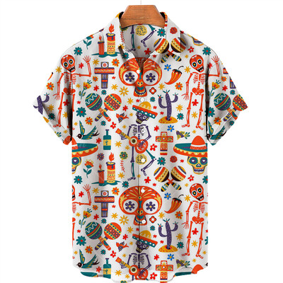 Muška havajska košulja kratkih rukava, košulja s jednim gumbom, 3D print lubanje, ležerna prozračna košulja za plažu, velika veličina 5XL