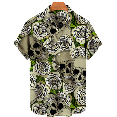 Muška havajska košulja kratkih rukava, košulja s jednim gumbom, 3D print lubanje, ležerna prozračna košulja za plažu, velika veličina 5XL