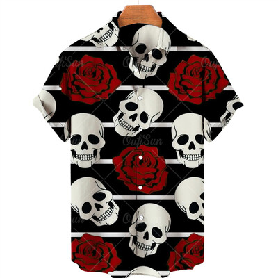 Muška havajska košulja kratkih rukava, košulja s jednim gumbom, 3D print lubanje, ležerna prozračna košulja za plažu, velika veličina 5XL
