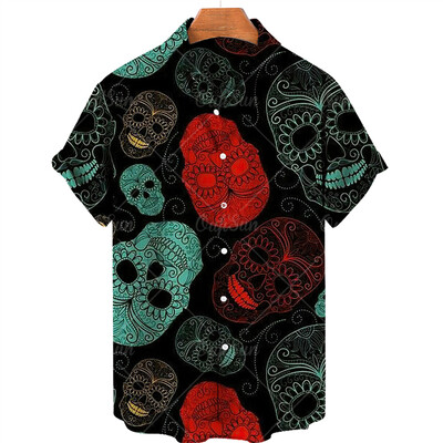 Muška havajska košulja kratkih rukava, košulja s jednim gumbom, 3D print lubanje, ležerna prozračna košulja za plažu, velika veličina 5XL