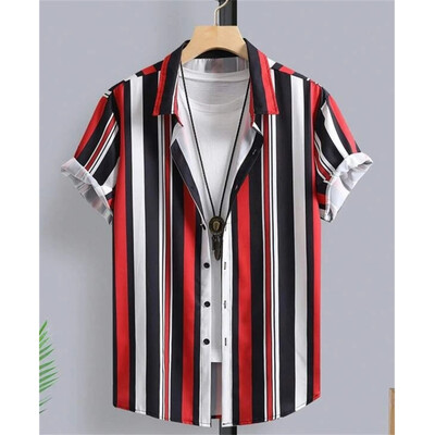 Havajske košulje za muškarce 3D prugaste majice kratkih rukava Ljetne široke ležerne majice Jednostavna modna prevelika muška odjeća