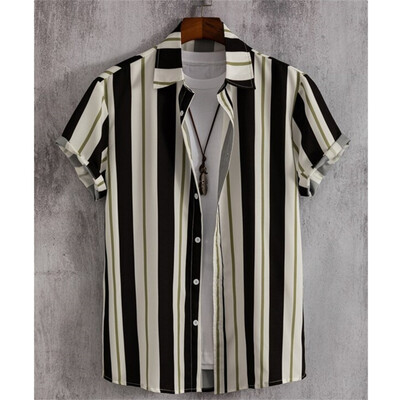 Havajske košulje za muškarce 3D prugaste majice kratkih rukava Ljetne široke ležerne majice Jednostavna modna prevelika muška odjeća