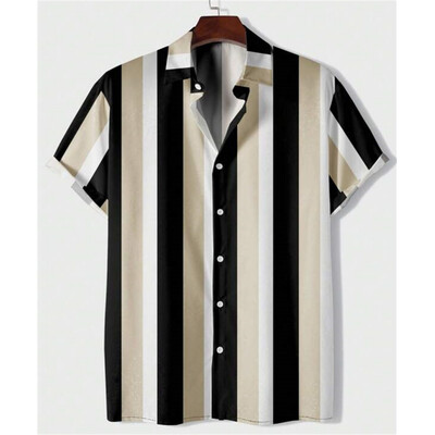Havajske košulje za muškarce 3D prugaste majice kratkih rukava Ljetne široke ležerne majice Jednostavna modna prevelika muška odjeća