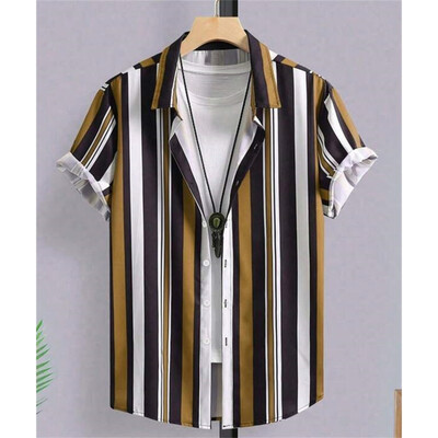 Havajske košulje za muškarce 3D prugaste majice kratkih rukava Ljetne široke ležerne majice Jednostavna modna prevelika muška odjeća