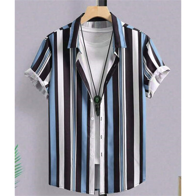 Havajske košulje za muškarce 3D prugaste majice kratkih rukava Ljetne široke ležerne majice Jednostavna modna prevelika muška odjeća