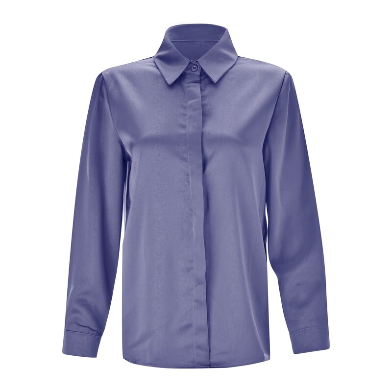 Modna satenska svilena košulja od rajona Ženske jesenske ljubičaste Jednobojne osnovne OL košulje dugih rukava Vintage bluza Uredske ženske elegantne košulje