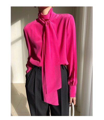 2024. aasta sügisene kontori naiste pluus Korea stiilis kikilips pikkade varrukatega šifoonist särk Töö Naiste riided ühevärvilised topid