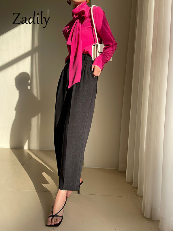 2024. aasta sügisene kontori naiste pluus Korea stiilis kikilips pikkade varrukatega šifoonist särk Töö Naiste riided ühevärvilised topid