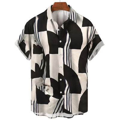 Ανδρικό πουκάμισο με ρίγες της Χαβάης Τρισδιάστατο τυπωμένο ανδρικό/γυναικείο casual fashion κοντομάνικο πουκάμισα με κουμπί Streetwear Υπερμεγέθη Unisex ρούχα