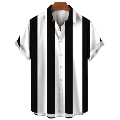 Ανδρικό πουκάμισο με ρίγες της Χαβάης Τρισδιάστατο τυπωμένο ανδρικό/γυναικείο casual fashion κοντομάνικο πουκάμισα με κουμπί Streetwear Υπερμεγέθη Unisex ρούχα