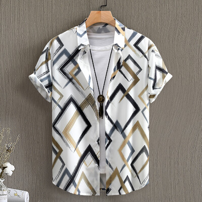 Cămașă pentru bărbați, cu mâneci scurte, pentru vara 2024, ocazională de vacanță