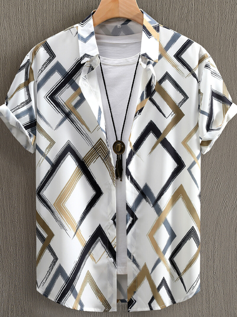 Cămașă pentru bărbați, cu mâneci scurte, pentru vara 2024, ocazională de vacanță