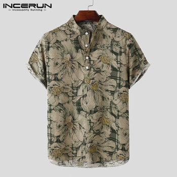 INCERUN Мъжки щампи Camisa Masculina Лятна хавайска блуза Мъжки ретро ризи с къс ръкав Camisa Ежедневни копчета Blusas