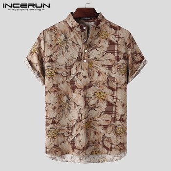 INCERUN Мъжки щампи Camisa Masculina Лятна хавайска блуза Мъжки ретро ризи с къс ръкав Camisa Ежедневни копчета Blusas