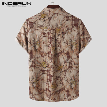 INCERUN Мъжки щампи Camisa Masculina Лятна хавайска блуза Мъжки ретро ризи с къс ръкав Camisa Ежедневни копчета Blusas