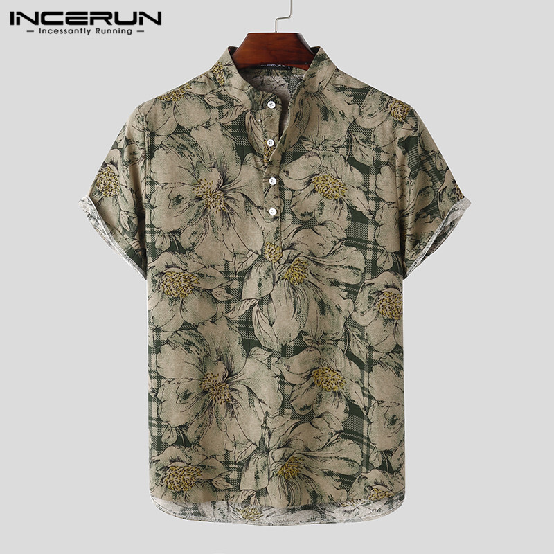INCERUN Meeste trükitud Camisa Masculina suvine Hawaii pluus Meeste vintage särgid lühikeste varrukatega reväär Camisa vabaaja nööbid, pluusid