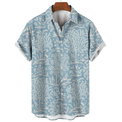 Meeste särk Troopiline taim 3D Prinditud Topid Vabaaja mood Lilled Lühikeste varrukatega Särgid Revääridega Tänavarõivad Unisex rõivad