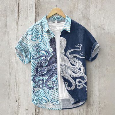 Moodne meeste Hawaii särk Meeste vabaaja tindiga maalimine 3D-printimine rannas Hawaii särk Linane reväär lühikeste varrukatega, suur suurus