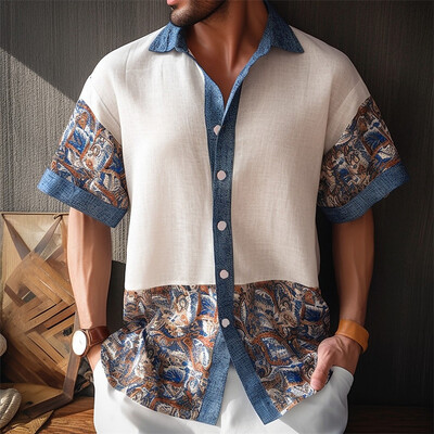 Cămașă pentru bărbați cu model floral imprimat cu rever în aer liber Stradă cu mânecă scurtă cu imprimeu Îmbrăcăminte Designer de modă Casual Moale