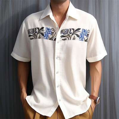 Cămașă pentru bărbați cu model floral imprimat cu rever în aer liber Stradă cu mânecă scurtă cu imprimeu Îmbrăcăminte Designer de modă Casual Moale